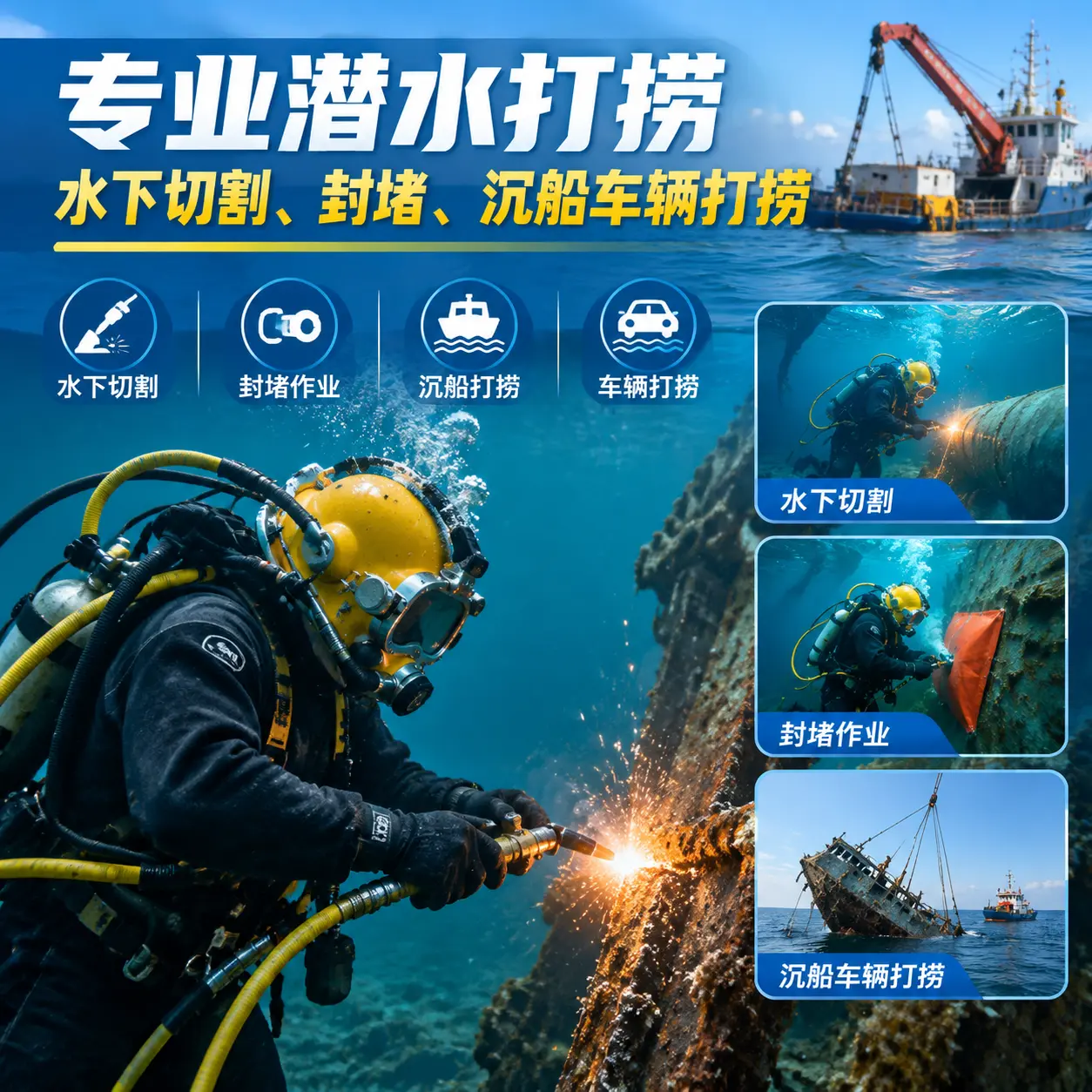 专业潜水打捞｜水下切割、封堵、沉船车辆打捞北京